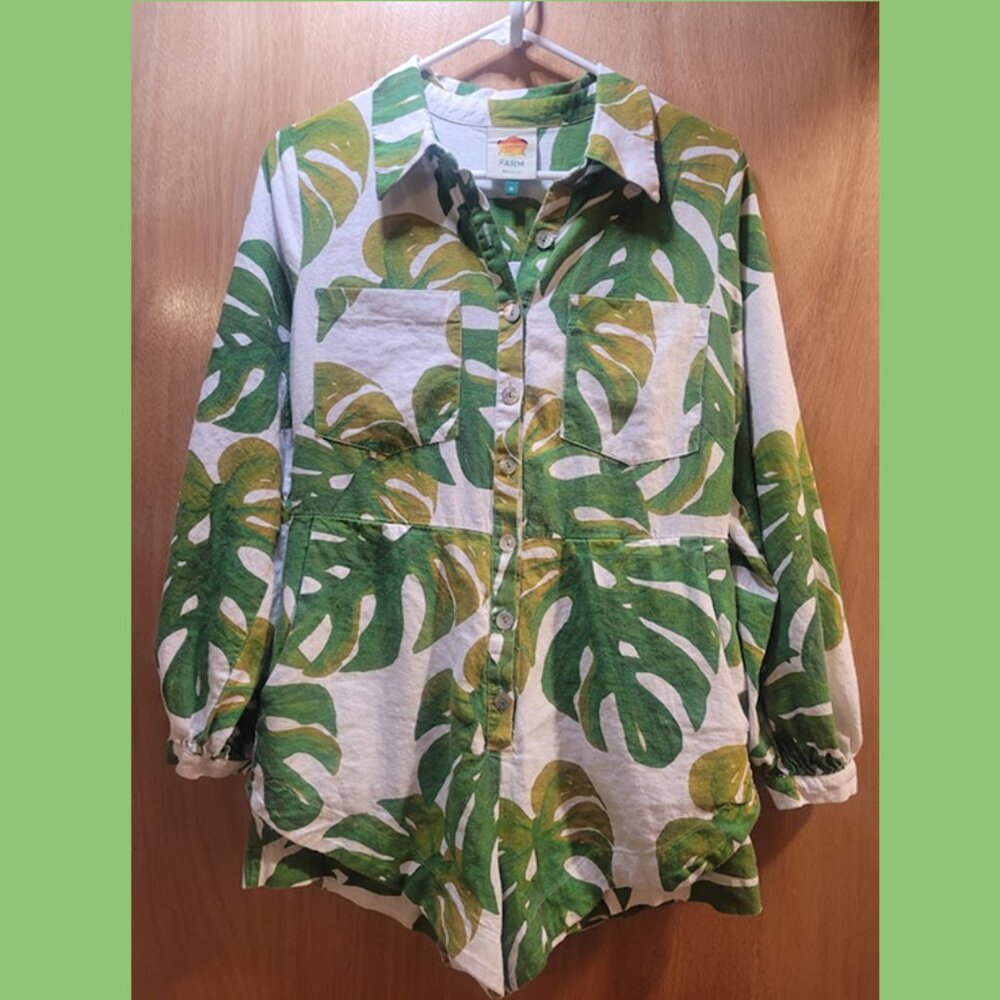 FARM Rio Tropical White Monstera Long Sleeve Short Romper - Women's Medium